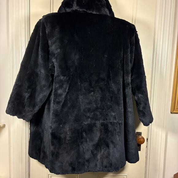 Carole Little Fur Coat XL Vintage Hood Shoulder Pads 1980s Mob Wife Luxury Glam - Picture 7 of 7